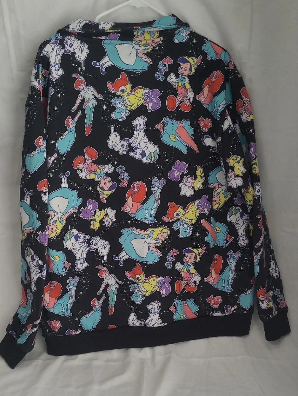 Disney 100 Women's ¼ Zip Pullover Sweater in Black with Alice, Peter Pan, & More